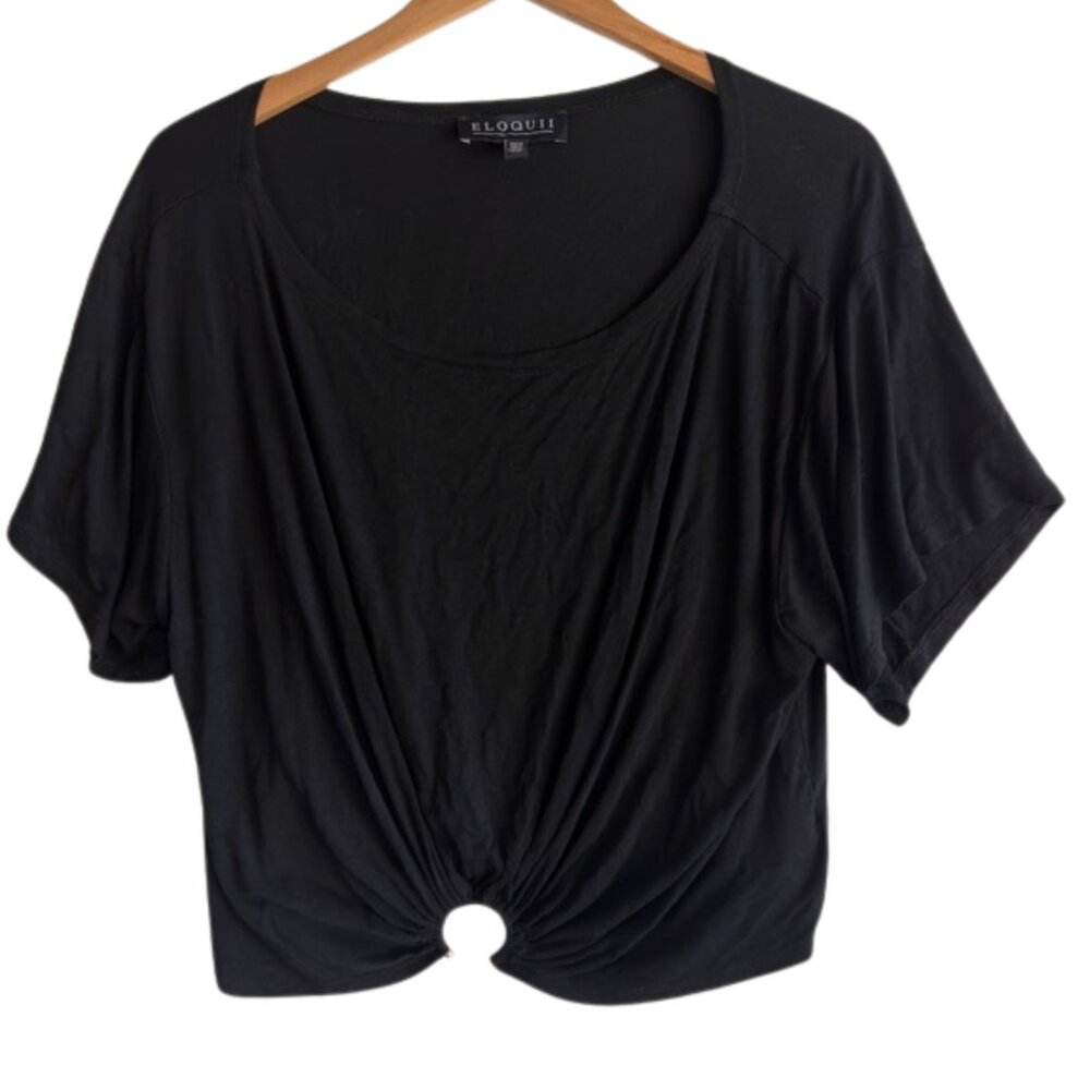 Eloquii O-Ring Front Crop Top Black Short Sleeve Plus Size 14/16